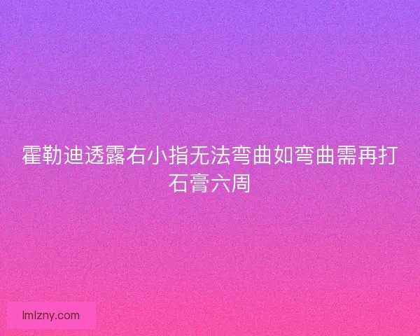 霍勒迪透露右小指无法弯曲如弯曲需再打石膏六周